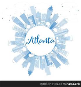 Outline Atlanta Skyline with Blue Buildings and Copy Space. Vector Illustration. Business Travel and Tourism Concept with Modern Buildings. Image for Presentation Banner Placard and Web Site.