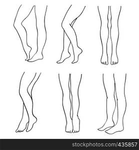 Outline attractive female legs vector set. Lady legs elegant contour, illustration of female foot. Outline attractive female legs vector set
