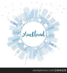 Outline Auckland Skyline with Blue Buildings and Copy Space. Vector Illustration. Business Travel and Tourism Concept with Modern Architecture. Image for Presentation Banner Placard and Web Site.