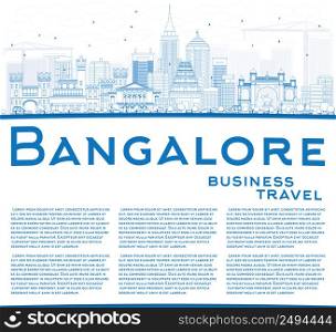 Outline Bangalore Skyline with Blue Buildings and Copy Space. Vector Illustration. Business Travel and Tourism Concept with Historic Buildings. Image for Presentation Banner Placard and Web Site.