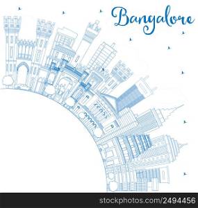 Outline Bangalore Skyline with Blue Buildings and Copy Space. Vector Illustration. Business Travel and Tourism Concept with Historic Buildings. Image for Presentation Banner Placard and Web Site.
