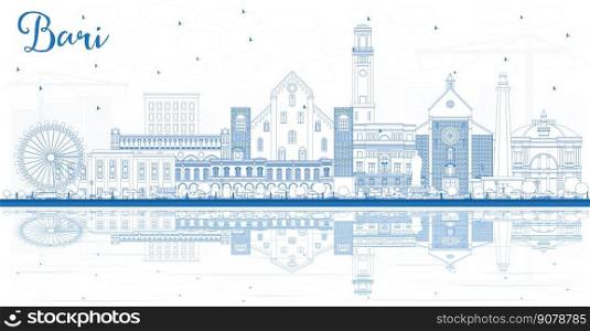 Outline Bari Italy City Skyline with Blue Buildings and Reflections. Vector Illustration. Business Travel and Tourism Concept with Modern Architecture. Bari Cityscape with Landmarks. 