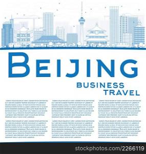 Outline Beijing Skyline with Blue Buildings and Copy Space. Vector Illustration. Business travel and tourism concept with place for text. Image for presentation, banner, placard and web site.