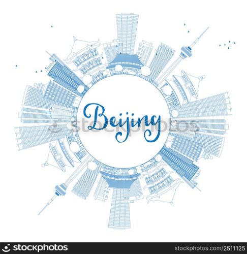 Outline Beijing Skyline with Blue Buildings and Copy Space. Vector Illustration. Business travel and tourism concept with place for text. Image for presentation, banner, placard and web site.