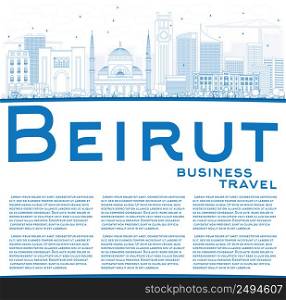 Outline Beirut Skyline with Blue Buildings and Copy Space. Vector Illustration. Business Travel and Tourism Concept with Modern Architecture. Image for Presentation Banner Placard and Web Site.