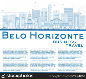 Outline Belo Horizonte Skyline with Blue Buildings and Copy Space. Vector Illustration. Business Travel and Tourism Concept with Modern Architecture. Image for Presentation Banner Placard and Web.