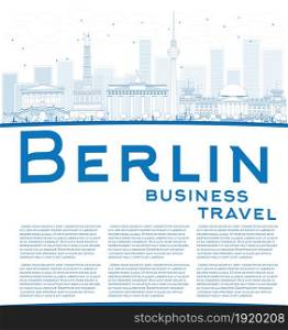 Outline Berlin skyline with blue building and copy space. Business travel concept. Vector illustration