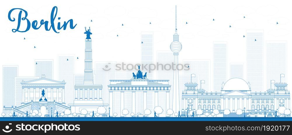 Outline Berlin skyline with blue building. Vector illustration