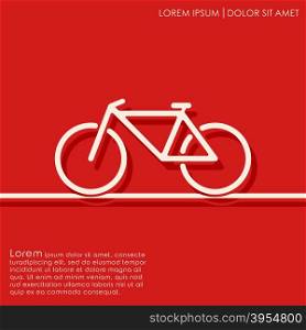 Outline bicycle on red background. Brochures, flyer, card design template. Vector illustration