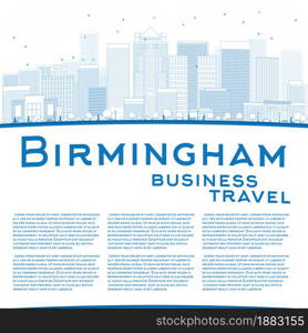 Outline Birmingham (Alabama) Skyline with Blue Buildings and copy space. Business travel concept. Vector Illustration