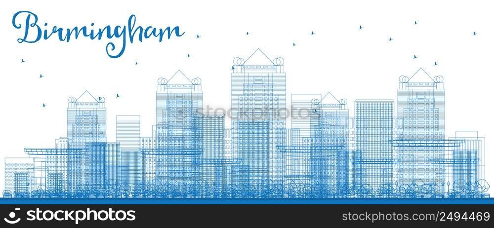 Outline Birmingham  Alabama  Skyline with Blue Buildings. Vector Illustration. Business and tourism concept with skyscrapers. Image for presentation, banner, placard or web site