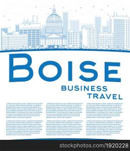 Outline Boise Skyline with Blue Building and copy space. Business travel concept. Vector Illustration