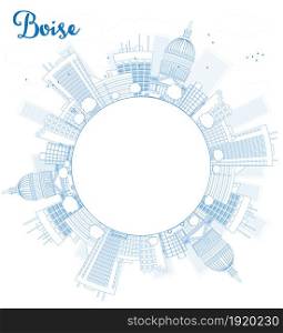 Outline Boise Skyline with Blue Building and copy space. Vector Illustration