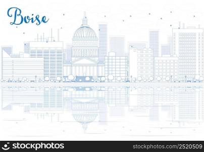 Outline Boise skyline with blue buildings and reflections. Vector illustration. Business travel and tourism concept with place for text. Image for presentation, banner, placard and web site.