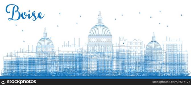 Outline Boise Skyline with Blue Buildings. Vector Illustration. Business travel and tourism concept with modern buildings. Image for presentation, banner, placard and web site.