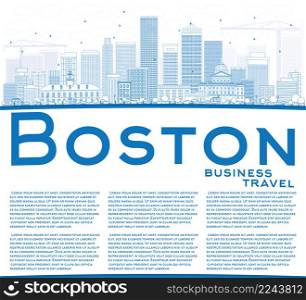 Outline Boston Skyline with Blue Buildings and Copy Space. Vector Illustration. Business Travel and Tourism Concept with Modern Buildings. Image for Presentation Banner Placard and Web Site.