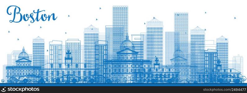 Outline Boston Skyline with Blue Buildings. Vector Illustration. Business Travel and Tourism Concept with Modern Architecture. Image for Presentation Banner Placard and Web Site.