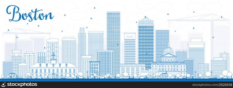 Outline Boston Skyline with Blue Buildings. Vector Illustration. Business Travel and Tourism Concept with Modern Buildings. Image for Presentation Banner Placard and Web Site.