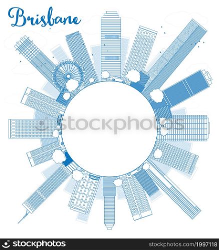 Outline Brisbane skyline with blue building and copy space. Vector illustration