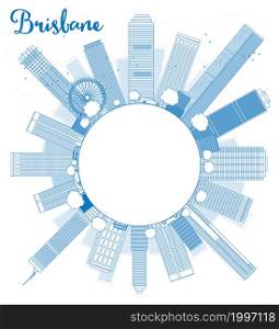 Outline Brisbane skyline with blue building and copy space. Vector illustration