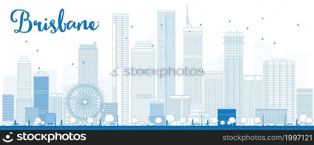 Outline Brisbane skyline with blue building. Vector illustration
