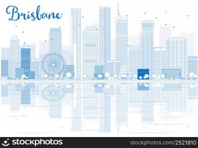 Outline Brisbane skyline with blue buildings and reflections. Vector illustration. Business travel and tourism concept with place for text. Image for presentation, banner, placard and web site.