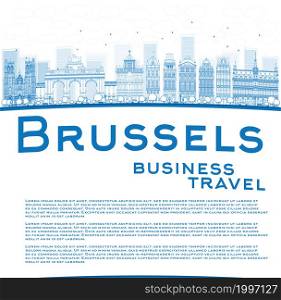 Outline Brussels skyline with blue building and copy space. Business travel concept. Vector illustration