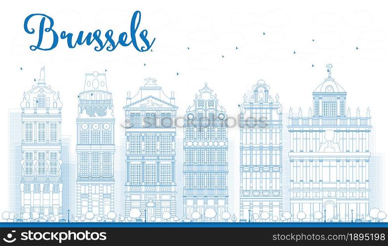 Outline Brussels skyline with Ornate buildings of Grand Place. Vector illustration