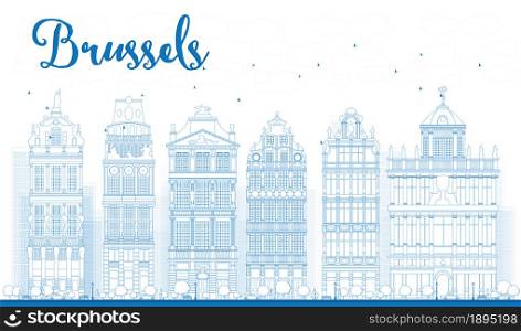 Outline Brussels skyline with Ornate buildings of Grand Place. Vector illustration