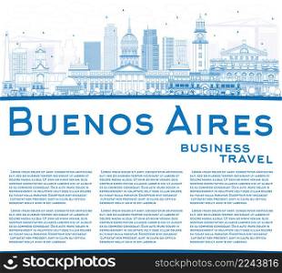 Outline Buenos Aires Skyline with Blue Landmarks and Copy Space. Vector Illustration.