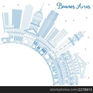 Outline Buenos Aires Skyline with Blue Landmarks and Copy Space. Vector Illustration.