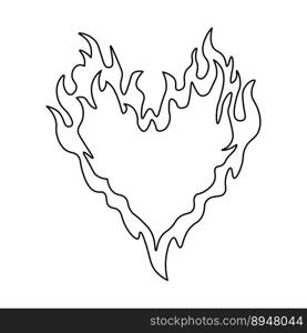Outline burning heart icon. Heart silhouette with fire, blazing love pictogram. Vector illustration