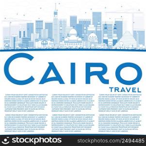 Outline Cairo Skyline with Blue Buildings and Copy Space. Vector Illustration. Business Travel and Tourism Concept with Historic Buildings. Image for Presentation Banner Placard and Web Site.