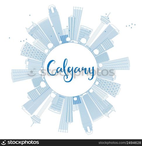 Outline Calgary Skyline with Blue Buildings and Copy Space. Vector Illustration. Business travel and tourism concept with place for text. Image for presentation, banner, placard and web site.