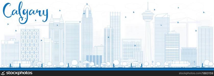 Outline Calgary Skyline with Blue Buildings. Vector Illustration. Business travel and tourism concept with modern buildings. Image for presentation, banner, placard and web site.