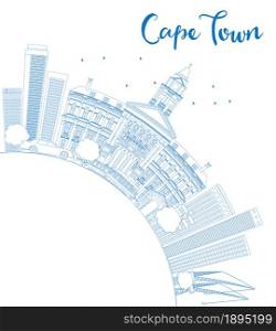 Outline Cape Town skyline with blue buildings and copy space. Vector illustration. Business travel and tourism concept with place for text. Image for presentation, banner, placard and web site.