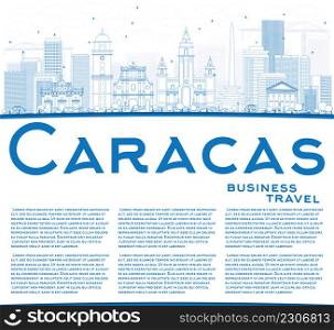Outline Caracas Skyline with Blue Buildings and Copy Space. Vector Illustration. Business Travel and Tourism Concept with Historic Buildings. Image for Presentation Banner Placard and Web Site.