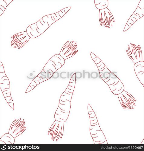Outline carrot seamless pattern on white background. Flat cartoon design. Vector illustration.