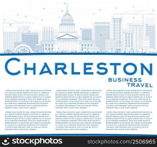 Outline Charleston Skyline with Blue Buildings and Copy Space. West Virginia. Vector Illustration. Business Travel and Tourism Concept with Modern Buildings. Image for Presentation Banner Placard and Web Site.