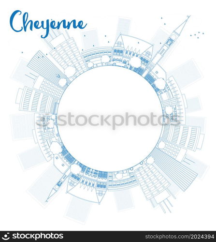 Outline Cheyenne (Wyoming) Skyline with Blue Buildings and copy space. Vector Illustration