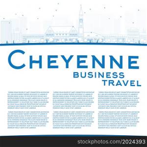 Outline Cheyenne (Wyoming) Skyline with Blue Buildings. Business travel concept. Vector Illustration