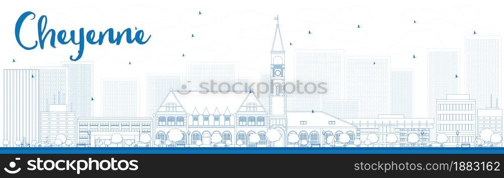 Outline Cheyenne (Wyoming) Skyline with Blue Buildings. Vector Illustration