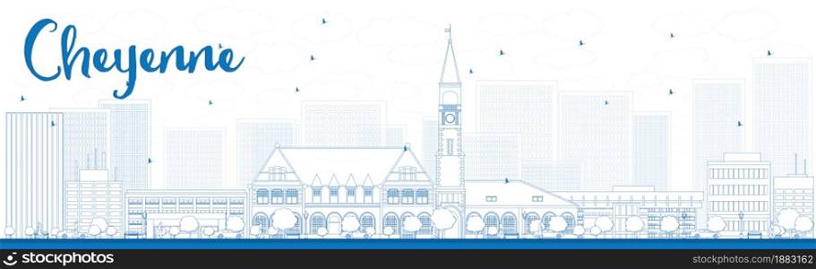 Outline Cheyenne (Wyoming) Skyline with Blue Buildings. Vector Illustration