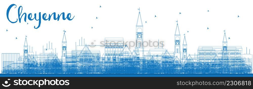 Outline Cheyenne (Wyoming) Skyline with Blue Buildings. Vector Illustration. Business travel and tourism concept with modern buildings. Image for presentation, banner, placard and web site.