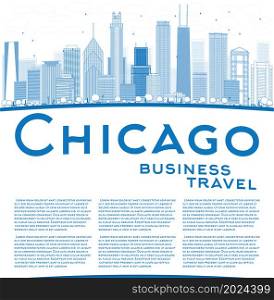 Outline Chicago city skyline with blue skyscrapers and copy space. Business travel concept. Vector illustration