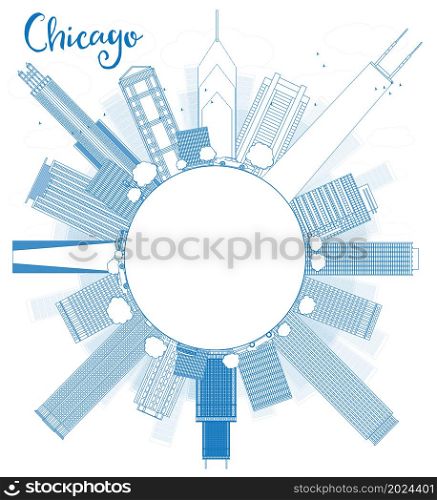 Outline Chicago city skyline with blue skyscrapers and copy space. Vector illustration