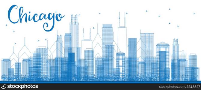 Outline Chicago city skyline with blue skyscrapers. Vector illustration. Business travel and tourism concept with modern building. Image for presentation, banner, placard and web site