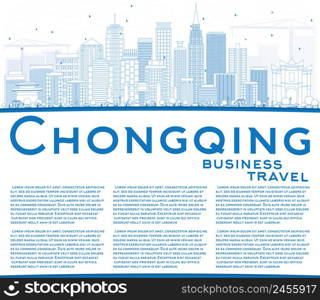 Outline Chongqing Skyline with Blue Buildings and Copy Space. Vector Illustration. Business Travel and Tourism Concept with Modern Buildings. Image for Presentation Banner Placard and Web.