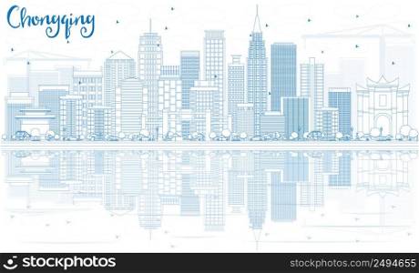 Outline Chongqing Skyline with Blue Buildings and Reflections. Vector Illustration. Business Travel and Tourism Concept with Modern Architecture. Image for Presentation Banner Placard and Web.