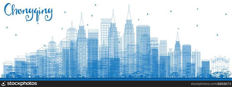 Outline Chongqing Skyline with Blue Buildings. Vector Illustration. Business Travel and Tourism Concept with Chongqing Modern Buildings. Image for Presentation Banner Placard and Web.